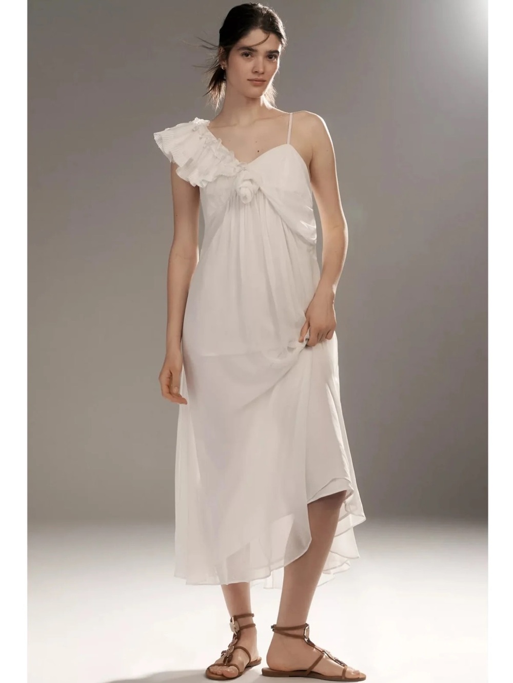 Anthropologie Letmeke Let Me Be Asymmetrical 3D Floral Midi Dress Large NWTS